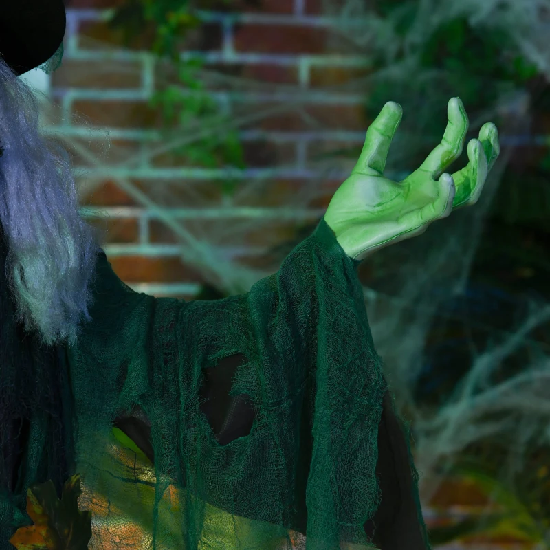 HOMCOM 72 Inch/6ft Life Size Outdoor Halloween Decoration Witch, Animated Prop Decor with Sound and Motion Activated, Light Up Eyes, Creepy Sound