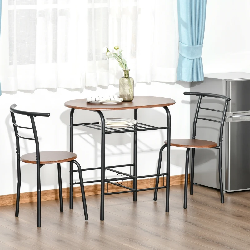 HOMCOM Dining Table Set of 3, 31.5" Kitchen Table and Chairs Set for 2 with Shelf, for Small Space, Dining Room, Living Room