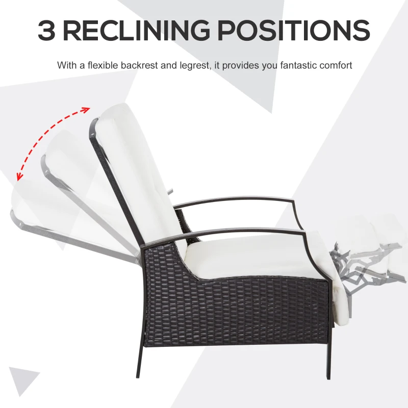 Outsunny Rattan Adjustable Recliner Chair with Hand-Woven All-Weather Wicker for Patio, Outdoor, Garden, Poolside, Brown, White