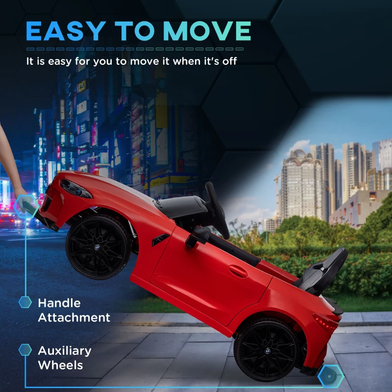 Qaba BMW M4 Licensed 12V Ride on Car, Kids Car w/ Remote Control, Suspension, Handle Attachment, LED Lights, Music, Red