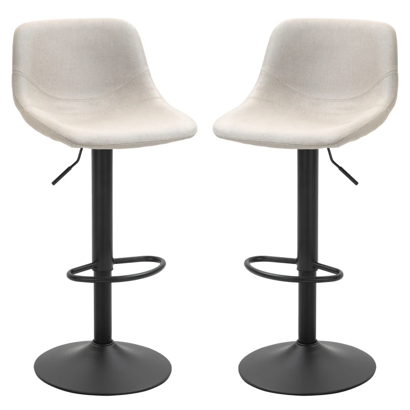 HOMCOM Adjustable Bar Stools, Swivel Bar Height Chairs Barstools Padded with Back for Kitchen, Counter, and Home Bar, Set of 2, Cream White