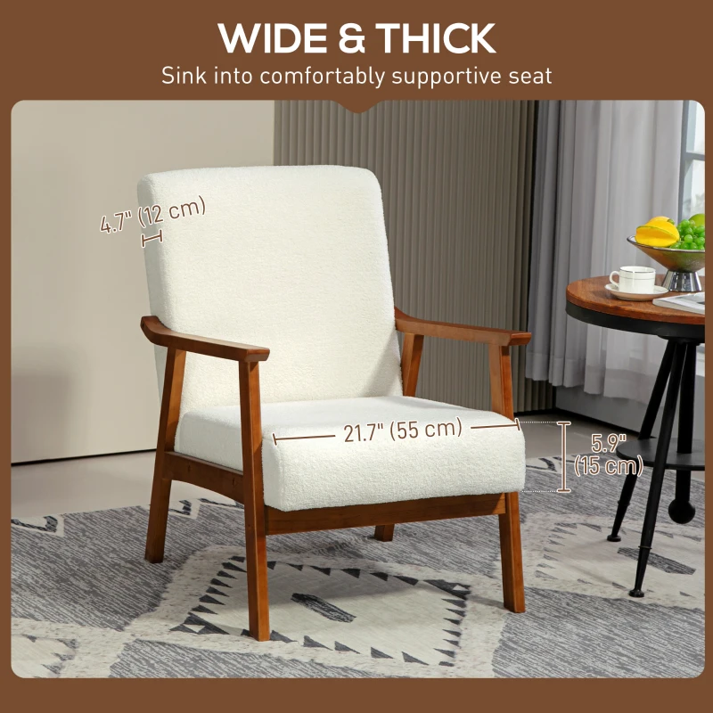 HOMCOM Living Room Chair Boucle Accent Chair for Bedroom with Wide Seat and Thick Padding, White