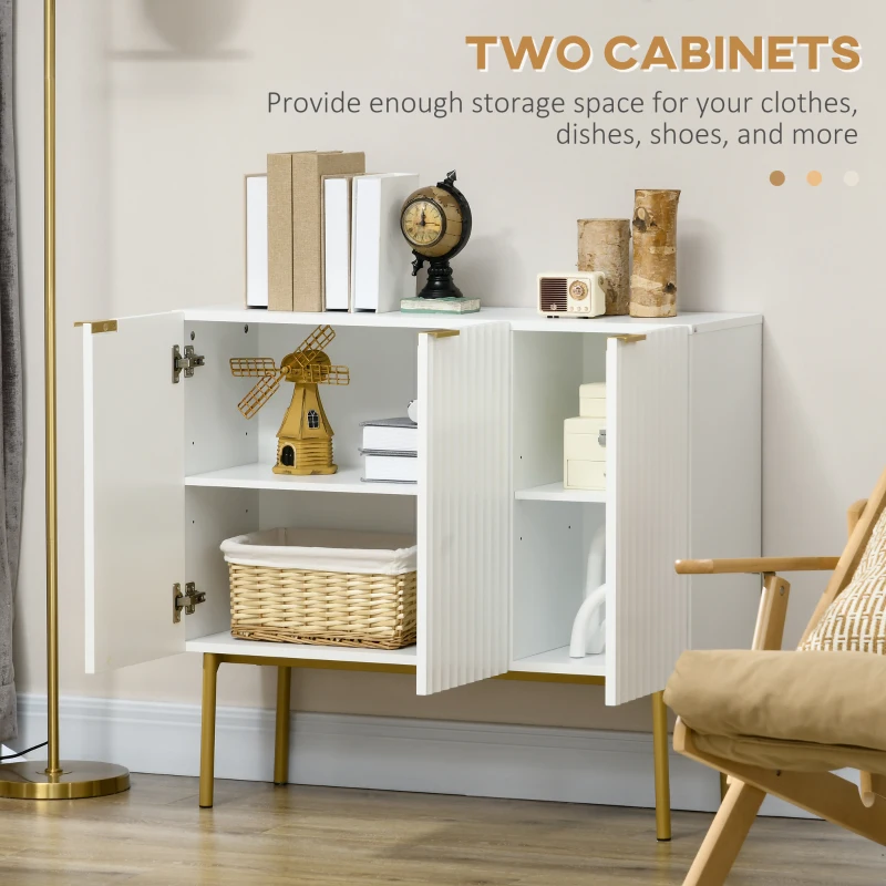 HOMCOM Modern Storage Cabinet Sideboard Buffet Cabinet with Gold Legs for Living Room Dining Room Hallway White
