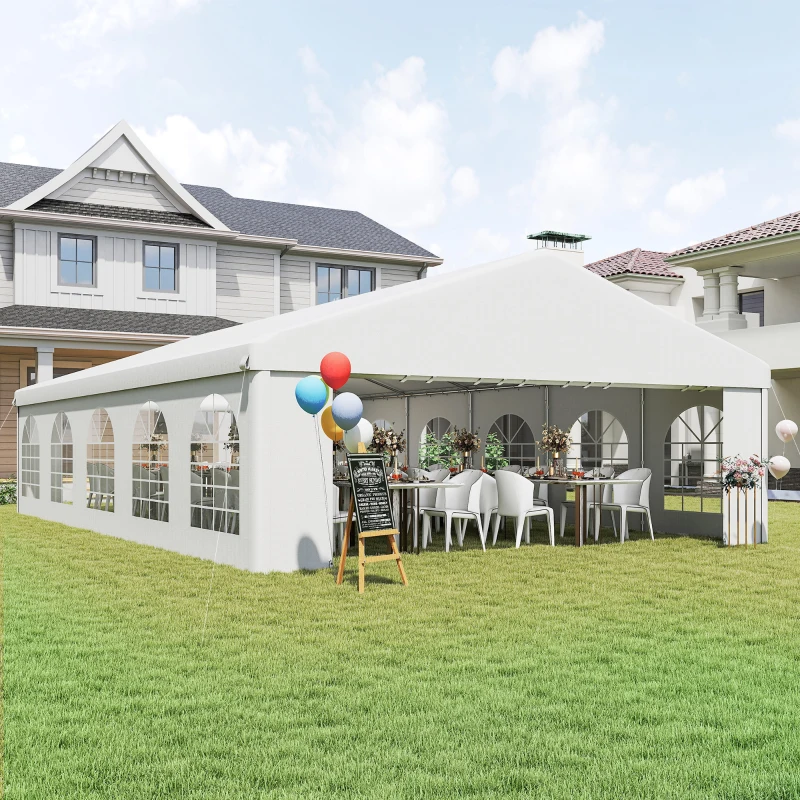 Outsunny 33'x20' Heavy Duty Steel Carport Garage Wedding Party Event Tent Shelter Gazebo Outdoor w/ Sidewalls Canopy Pavilion White