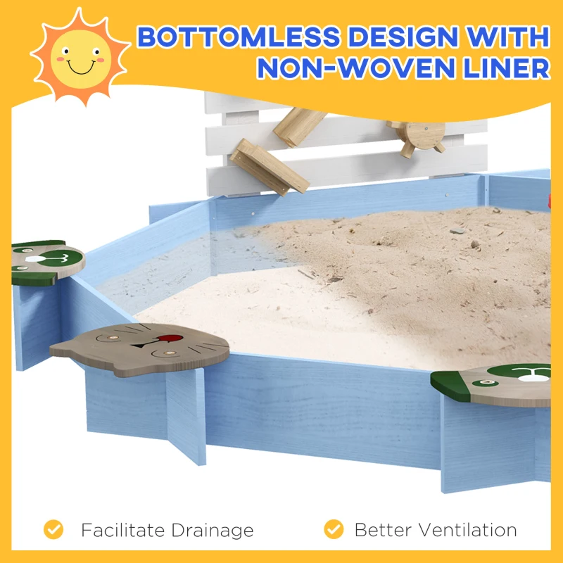 Outsunny Wooden Sandbox for 3-7 Years, 85" x 85" x 25", Blue