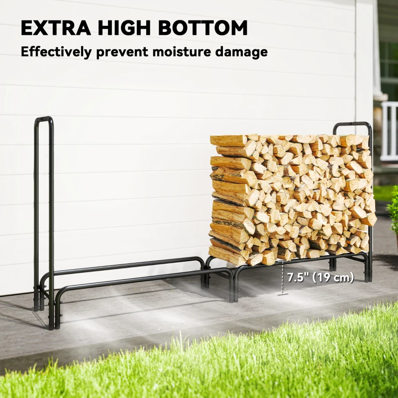 Outsunny Firewood Rack with Waterproof Cover, 200 kg Log Storage Holder with Steel Chains, 78.7" x 14" x 39", Dark Green