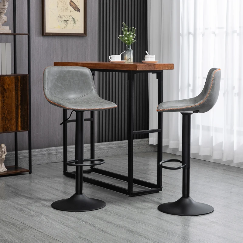 HOMCOM Adjustable Bar Stools, Swivel Bar Height Chairs Barstools Padded with Back for Kitchen, Counter, and Home Bar, Set of 4, Gray