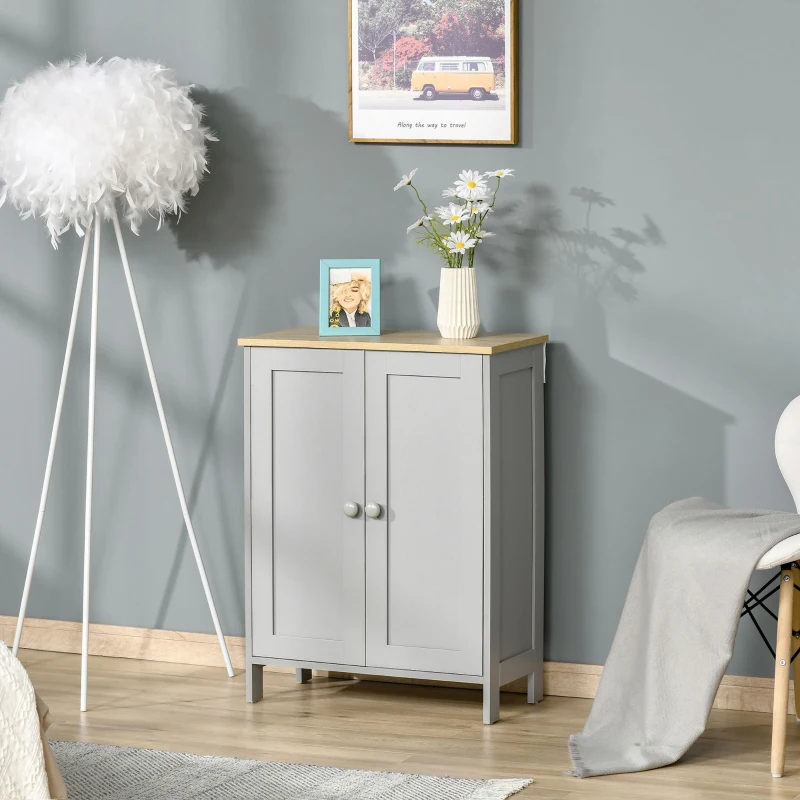 HOMCOM Buffet Cabinet with Storage, Modern Bathroom Floor Cabinet, Sideboard Buffet with 2 Adjustable Shelves and 2 Doors for Kitchen, Living Room, Dining Room, Gray