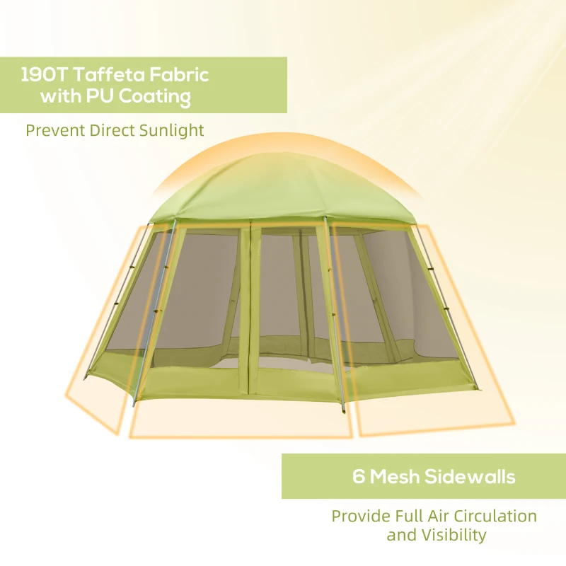 Outsunny Large Screen Tent, Hang Hook for Lantern at Night, 6-8 Person Tent Screen House, 2 Doors for Multiple-Person Entry, Breathable Outdoor Net Canopy Tent, Dome, 16' x 16', Green
