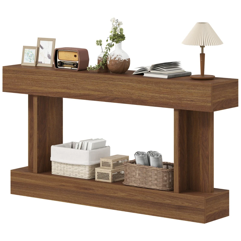 HOMCOM 63 Inch Long Console Table, Vintage Narrow Entryway Table with Storage Shelf for Living Room and Hallway, Dark Brown