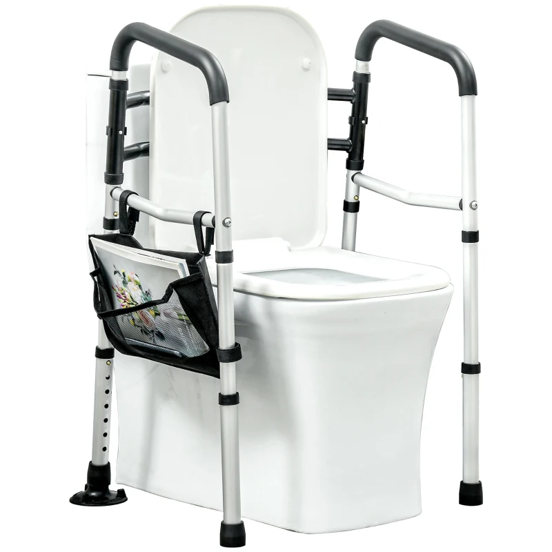 HOMCOM Toilet Safety Rails with Adjustable Height, Silver
