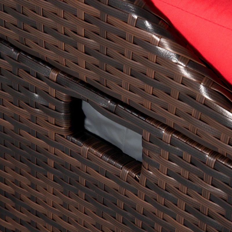 Outsunny 38 Gallon Outdoor Wicker Storage Bench Deck Box, PE Rattan Patio Furniture Pool Storage Bin Container with Interior Waterproof Cloth Bag and Comfortable Cushion, Red