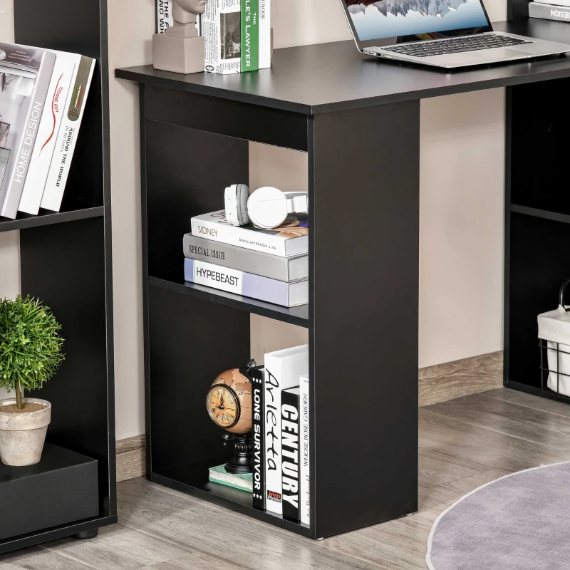 HOMCOM Modern Computer Desk with Storage Shelves, 47" Writing Table Workstation with Bookshelf for Home Office, Black