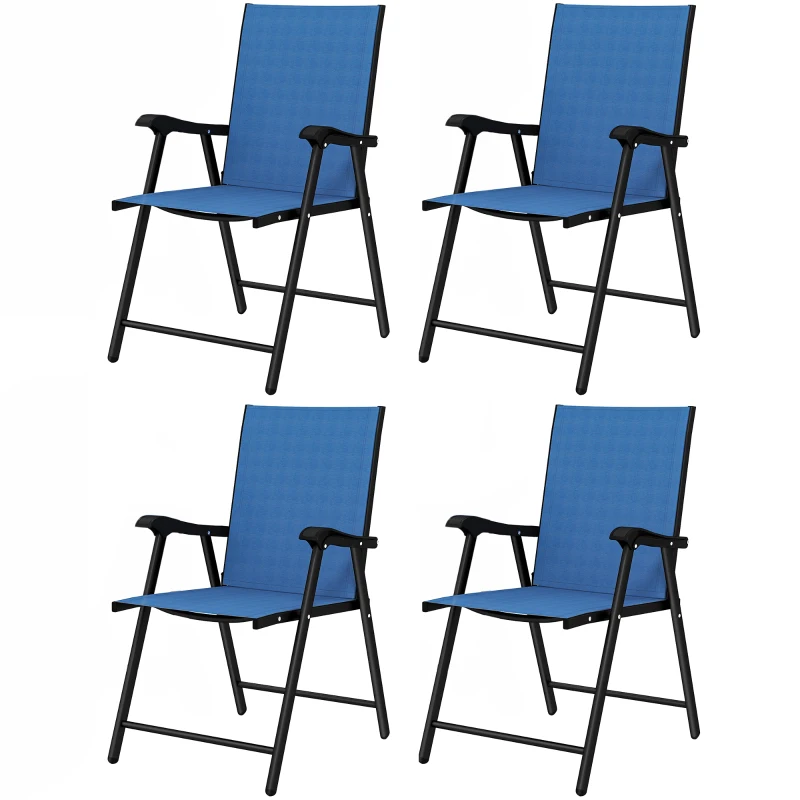 Outsunny Folding Patio Chairs Set of 4, High Back Outdoor Dining Chairs with Breathable Mesh Seat for Lawn, Deck, Blue