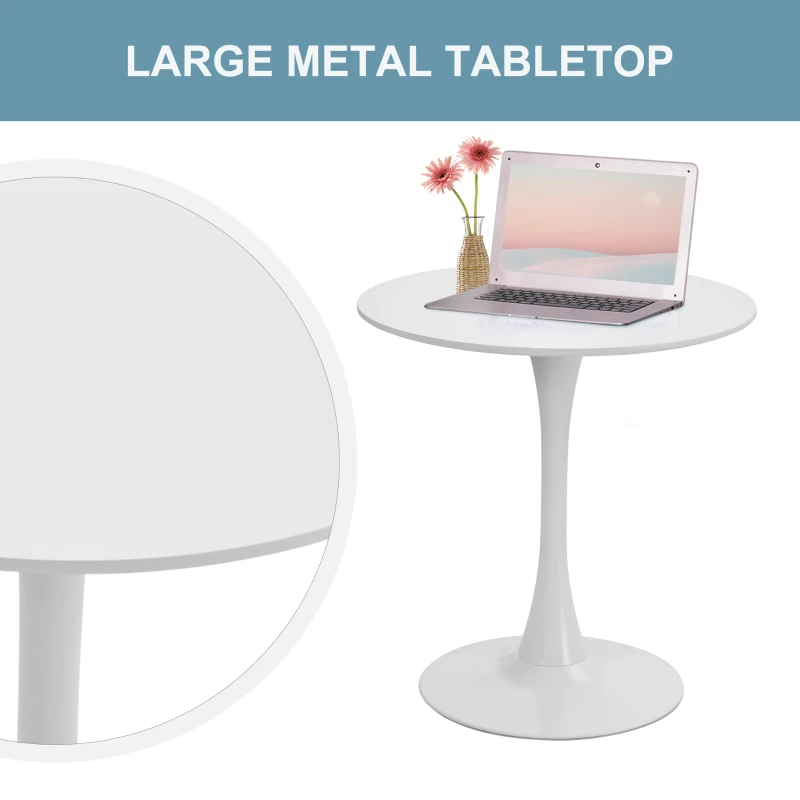 HOMCOM  Modern 27.5" Round Cocktail Table with a Stable Metal Base for Living Room, Porch, and Parties, White