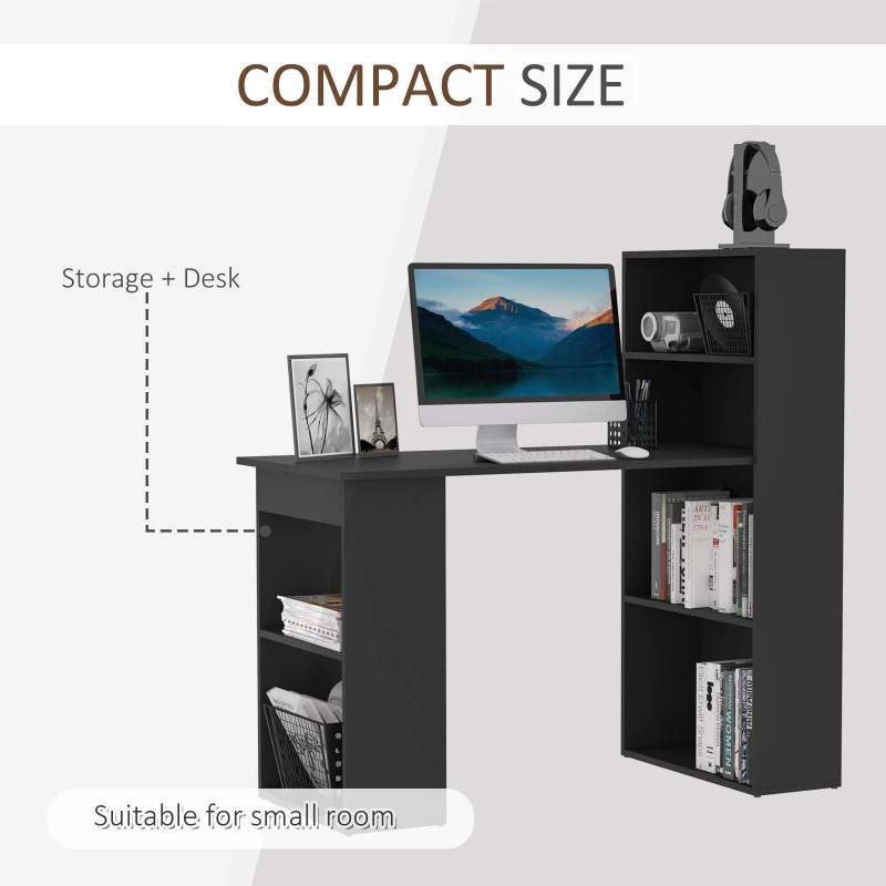 HOMCOM Modern Computer Desk with Storage Shelves, 47" Writing Table Workstation with Bookshelf for Home Office, Black