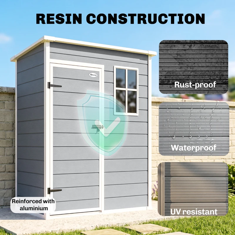 Outsunny 5 x 3FT Garden Shed with Floor, Outdoor Storage Shed with Lockable Door, Window and Vent for Backyard, Patio, Grey