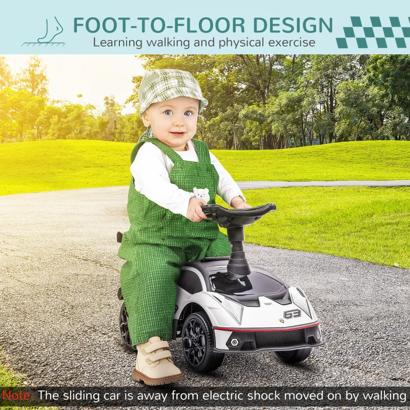 Aosom Ride on Push Car, Ride Racer, Foot-to-Floor Walking Sliding Car for Toddler with Under Seat Storage, Horn and Engine Sound, Steering Wheel, Aged 18-36 Months, White