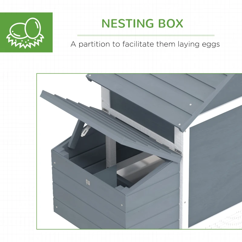 PawHut 60" Large Chicken Coop Wooden Hen House for Outdoor Backyard with 2 Doors, Nesting Box and Removable Tray, White