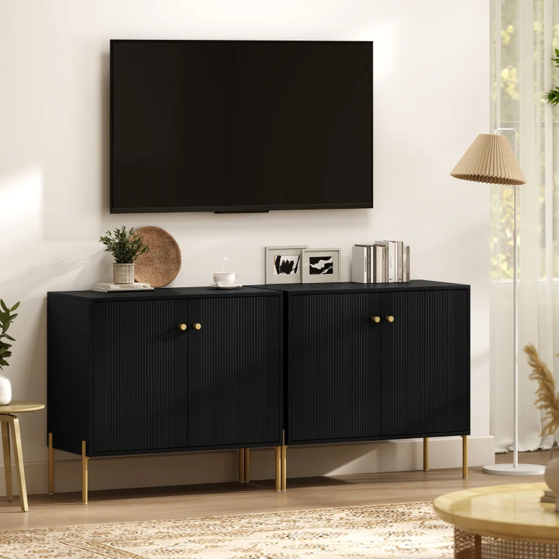 HOMCOM Sideboard, Modern Buffet Cabinet, Coffee Bar Cabinet with Fluted Doors and Adjustable Shelf, Black