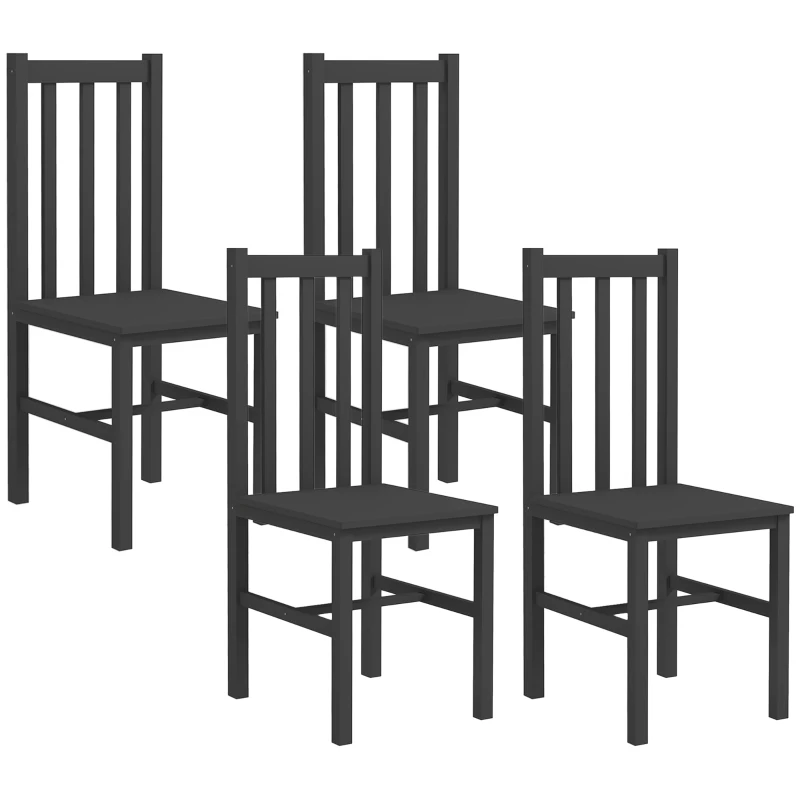 HOMCOM Farmhouse Dining Table Chairs, Set of 4 Pine Wood Kitchen Table Chairs with Slat Back for Living Room, Bedroom, Black