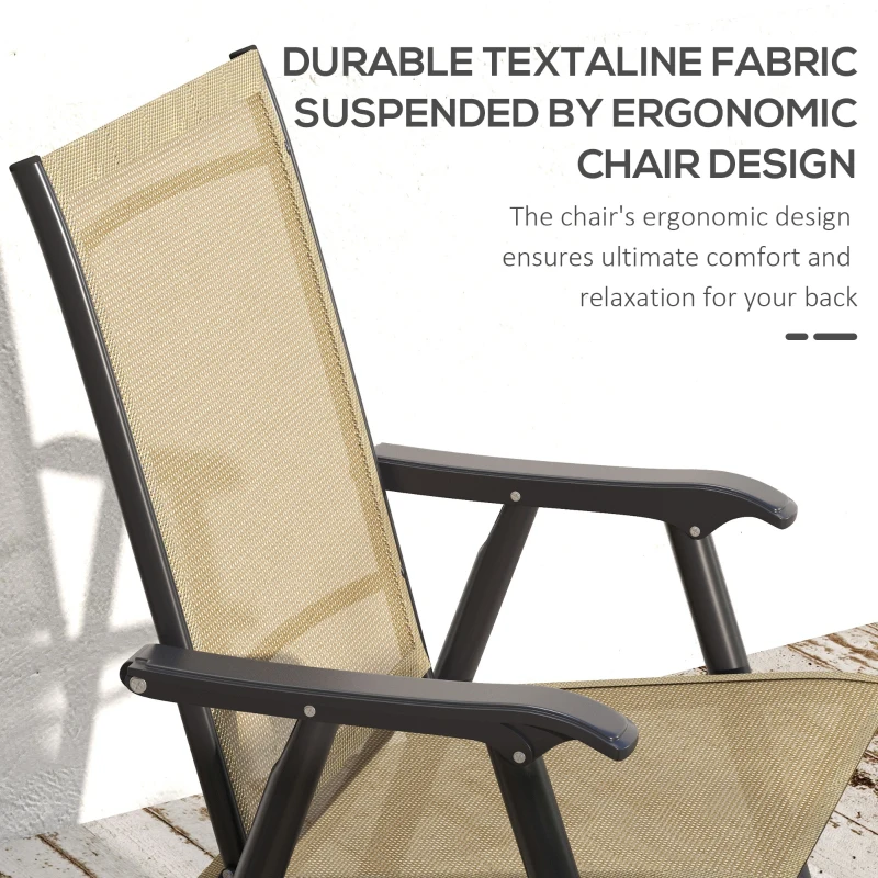 Outsunny Set of 4 Outdoor Folding Chairs, Stackable Patio Dining Chairs with Armrests, Metal Frame, Light Mixed Brown