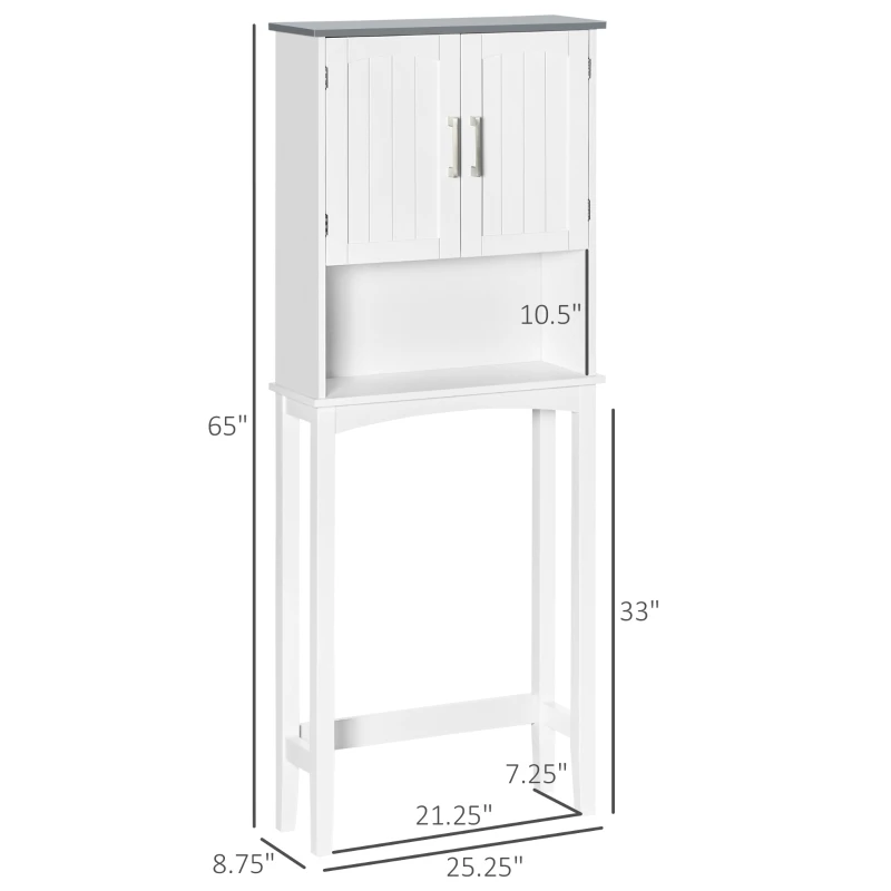 kleankin Modern Over The Toilet Storage Shelf, Double Door Over Toilet Bathroom Organizer with Adjustable Shelf and Open Shelf, Space Saver, White
