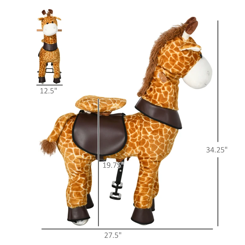 Qaba Baby Stuffed Giraffe Rocking Horse Toy for Girls and Boys, Zoo Animal Plush Ride-on Toy with Soft Feel, Interactive Toy for Kids, Giraffe Gifts for Kids
