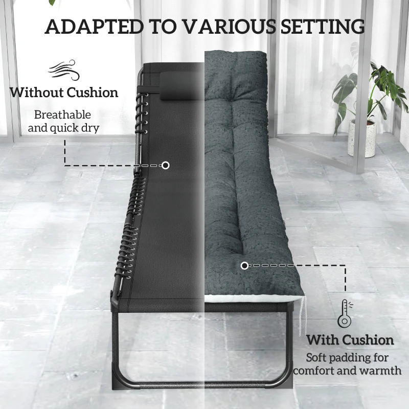 Outsunny Outdoor Lounge Chair Set of 2, Folding Chaise Lounge Tanning Chair with Cushion, Side Pocket, Black/Grey
