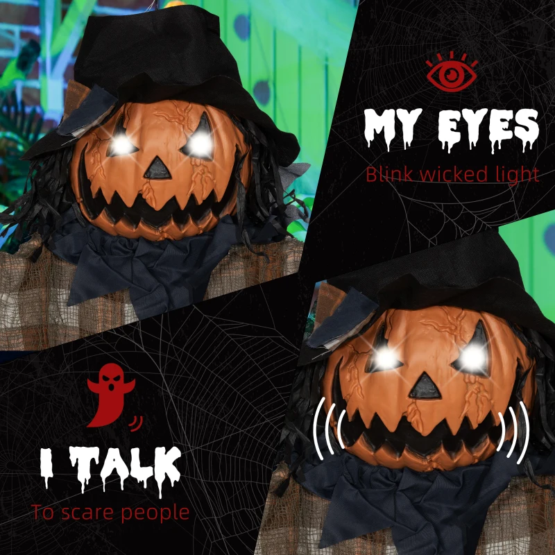 HOMCOM 6' Life Size Outdoor Halloween Hanging Pumpkin Ghost w/ Light Up Eyes, Sound Activated Prop w/ Creepy Speaking Sounds