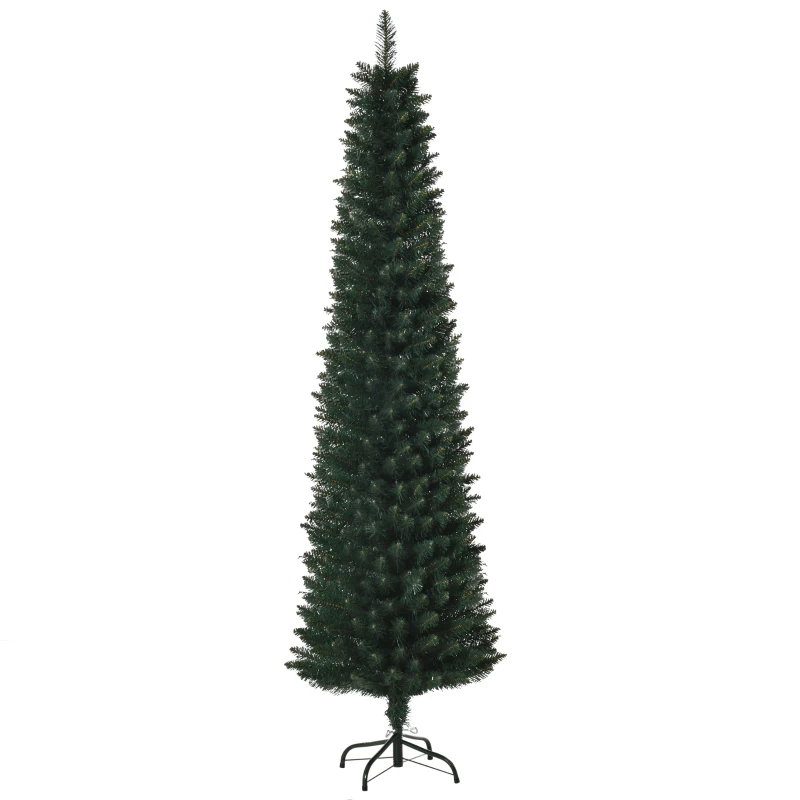 HOMCOM 6FT Artificial Christmas Tree Xmas Pencil Tree Holiday Home Indoor Decoration with Foldable Black Stand for Party, Green