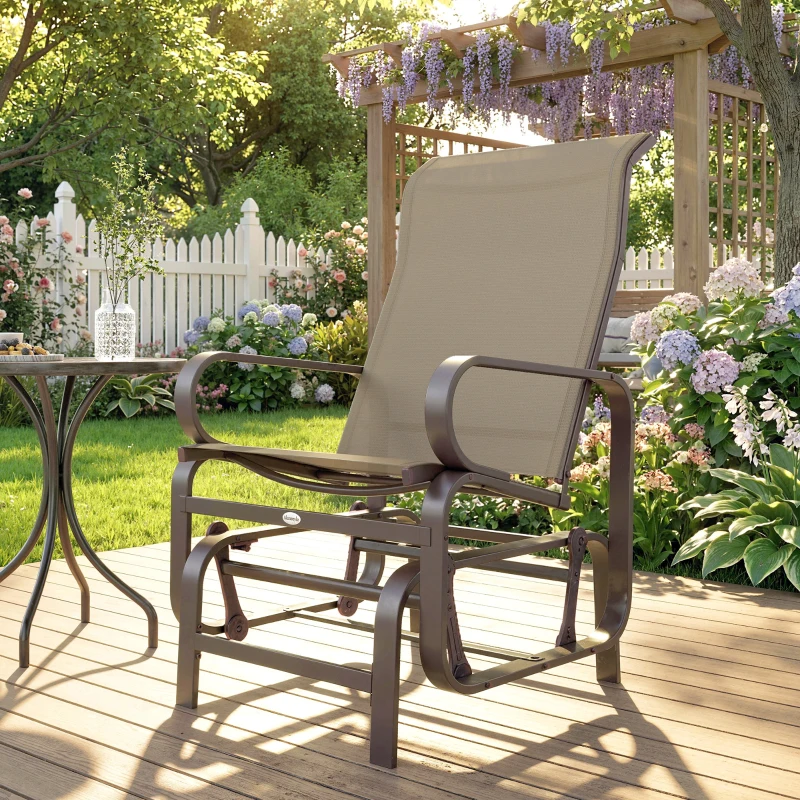 Outsunny Patio Glider, Outdoor Glider Chair with Breathable Mesh Fabric for Patio, Yard, Porch, Brown