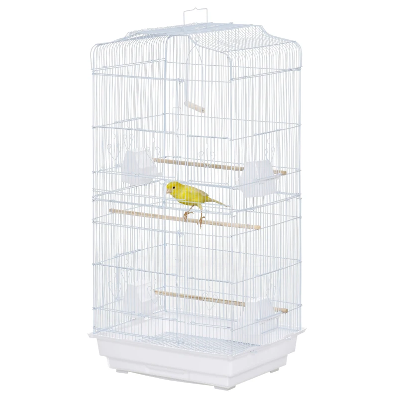 PawHut 36" Bird Cage, Macaw Play House, Cockatoo, Parrot, Finch Flight Cage, 2 Doors, Perch 4 Feeder Pet Supplies, White