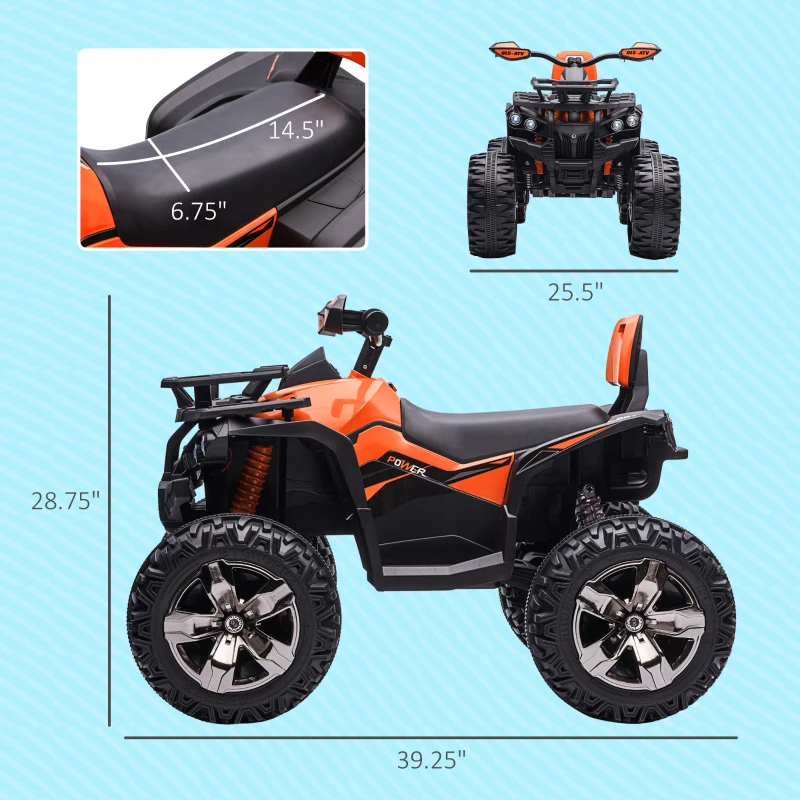 Aosom 12V 4 Wheeler Kids ATV with Music, Headlights for 37-60 Months Boys and Girls, Orange