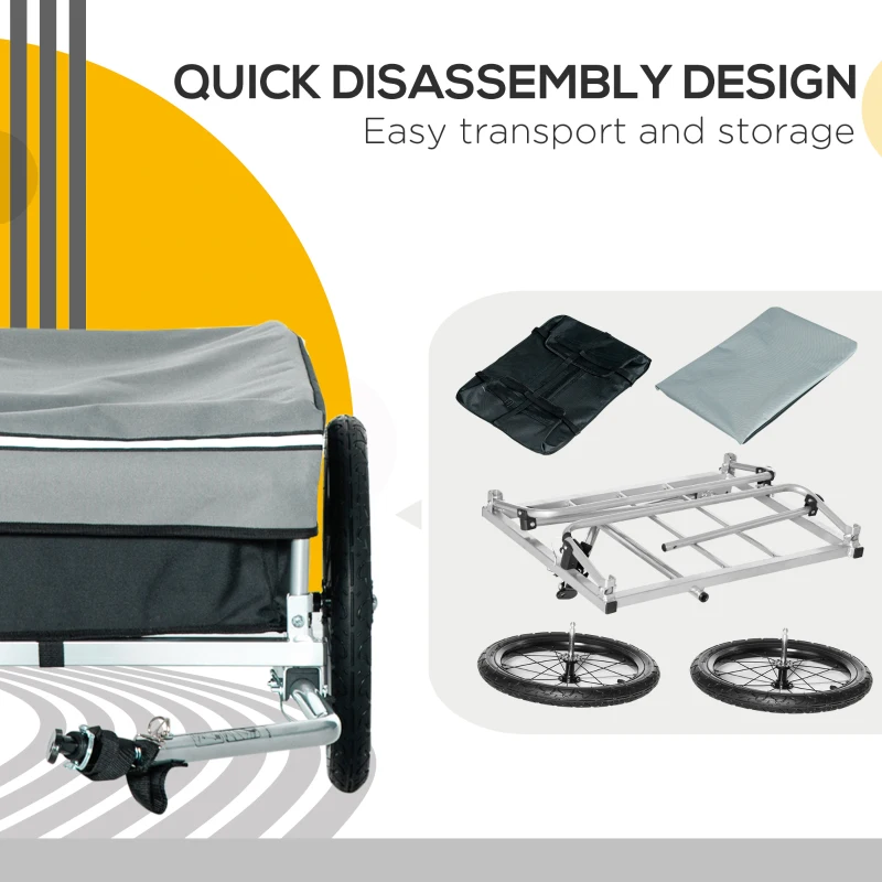 Aosom Bike Cargo Trailer, Foldable Bicycle Trailer, Luggage Wagon with Hitch, Removable Cover, Triple Safety Features and 16'' Wheels