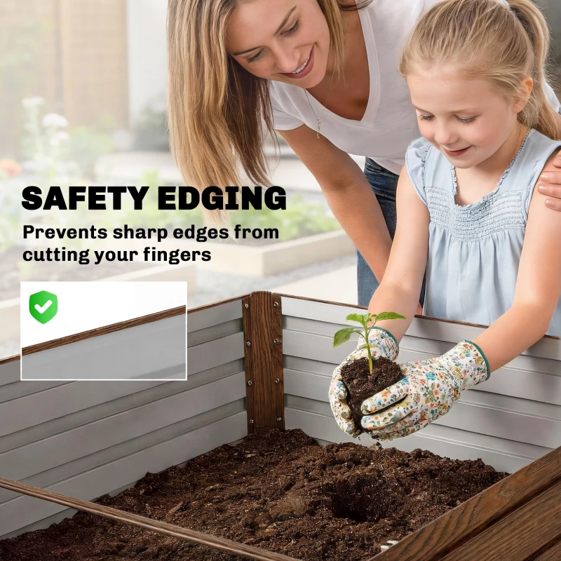 Outsunny 5' x 3' x 2' Raised Garden Bed, Galvanized Planter Box for Growing Flowers, Herbs and Vegetables Dark Brown Wood Effect