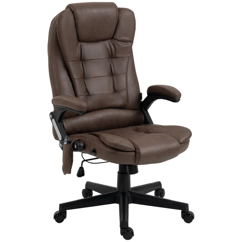 HOMCOM 6 Point Vibrating Massage Office Chair with Heat, Microfiber High Back Executive Office Chair with Reclining Backrest, Padded Armrests and Remote, Coffee
