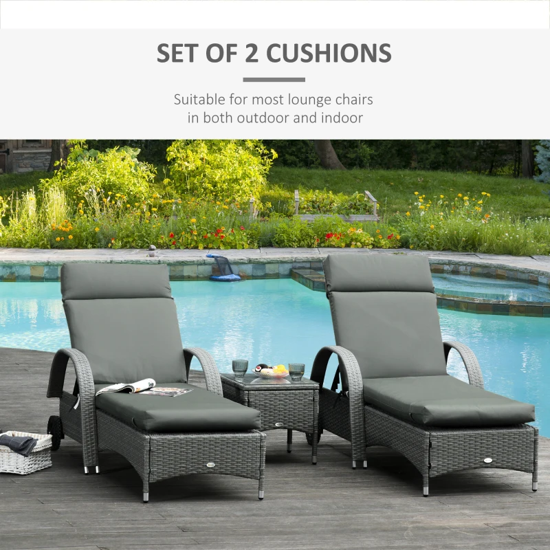 Outsunny Outdoor Lounge Chair Cushion Set of 2, Non-Slip Chaise Lounge Cushions, Sun Lounger Pads, 77.2" x 21.7", Dark Grey