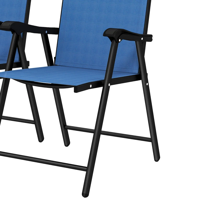 Outsunny Folding Patio Chairs Set of 4, High Back Outdoor Dining Chairs with Breathable Mesh Seat for Lawn, Deck, Blue