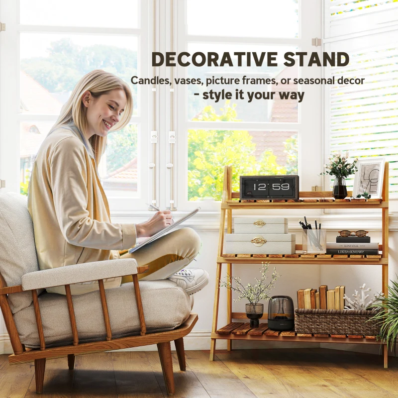 Outsunny Outdoor Plant Stand, Foldable 3-Tier Wooden Plant Shelf