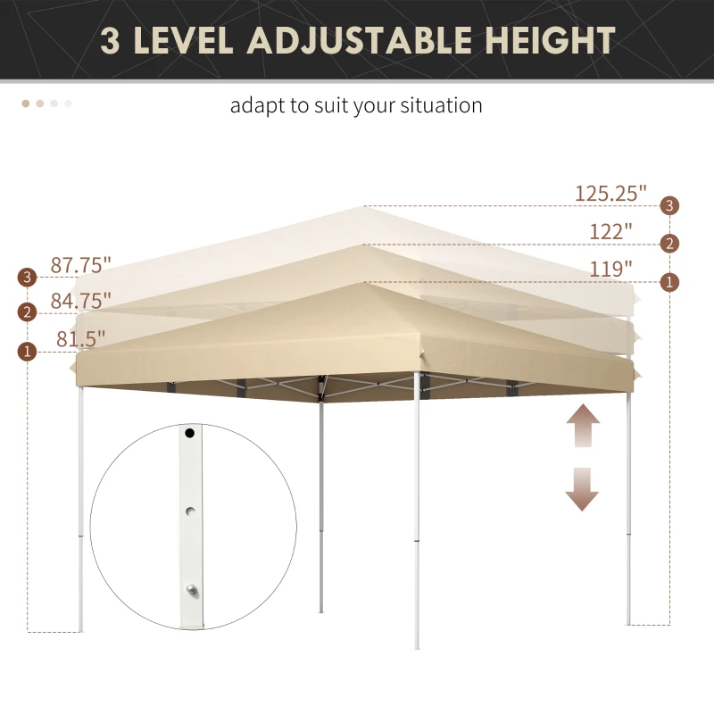 Outsunny 13' x 13' Pop Up Canopy Tent with Height Adjustable, Carry Bag for Outdoor, Garden, Patio, Beige