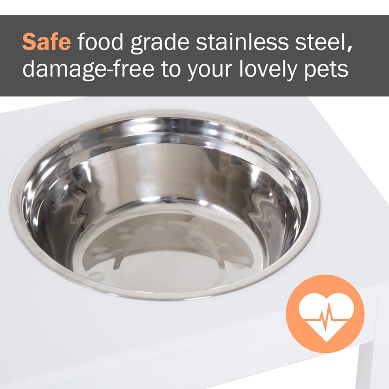PawHut 23" Modern Decorative Raised Dog Bowls, Wooden Heavy Duty Pet Food and Water Bowl, Elevated Feeding Station, White