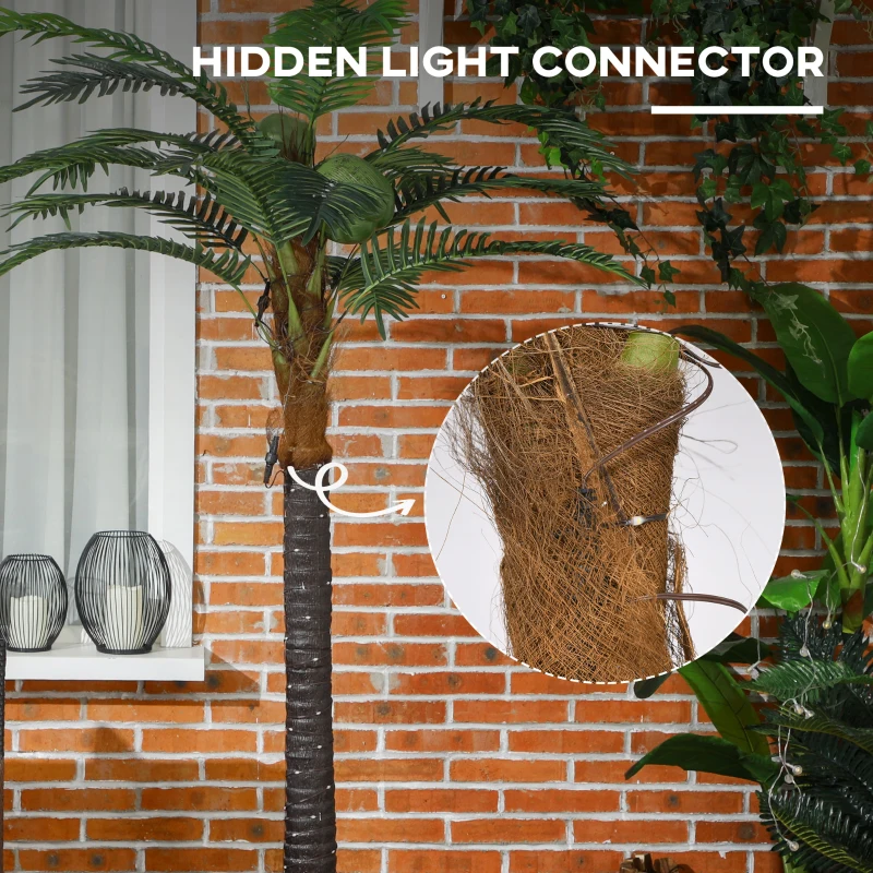 Outsunny 5' Artificial Light Up Palm Tree Lighted Tropical Fake Tree with Remote 200 Lights 3 Coconuts for Outdoor Indoor Green
