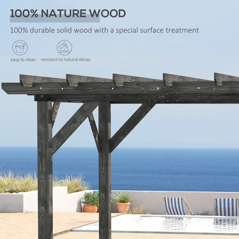 Outsunny 12' x 10' Patio Pergola, Weather-Resistant Cedar Wood, Backyard Cover for Porch Party, Grape Garden, Vineyard, Ivy Vine, or Climbing Plants, Black