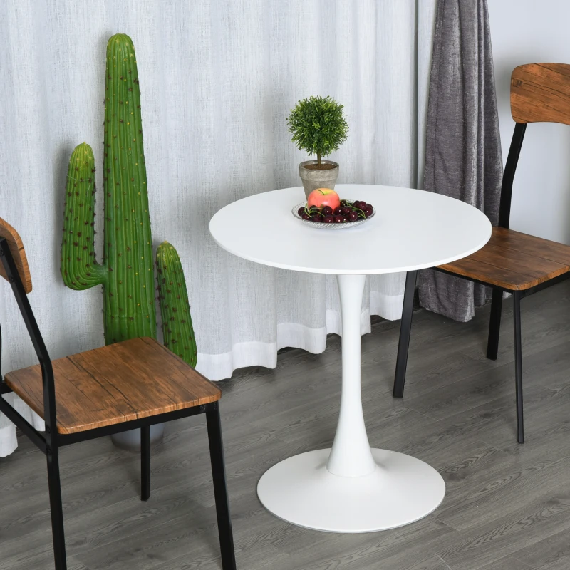 HOMCOM  Modern 27.5" Round Cocktail Table with a Stable Metal Base for Living Room, Porch, and Parties, White