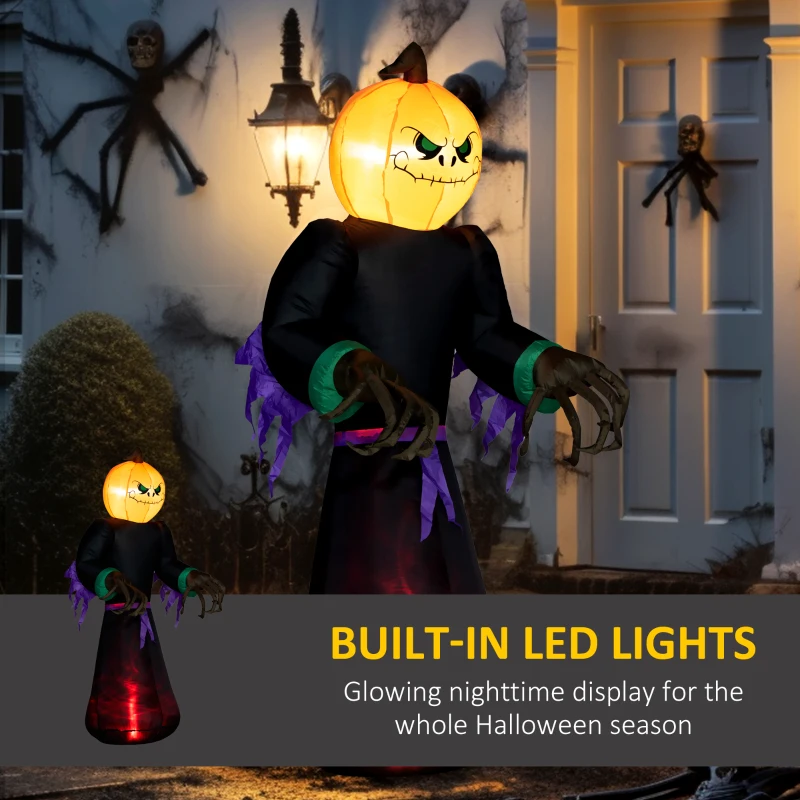 HOMCOM 7' Halloween LED Yard Decor Reaper Ghost Pumpkin, Blow Up Inflatable Outdoor Decoration, Waterproof