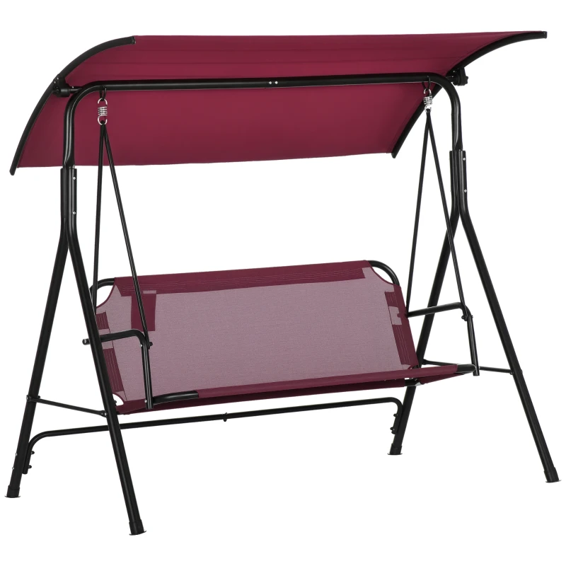 Outsunny 3-Seater Outdoor Porch Swing with Adjustable Canopy, Patio Swing Chair for Garden, Poolside, Backyard, Wine Red