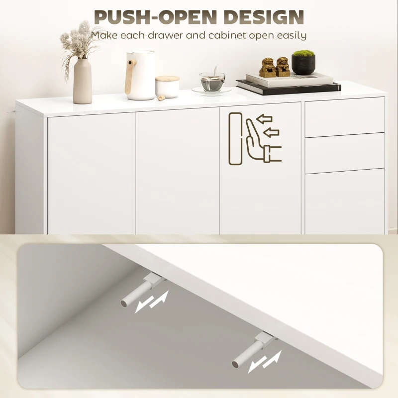 HOMCOM Kitchen Sideboard Storage Cabinet, Modern Coffee Bar Cabinet with Push-Open Design and 2 Drawers for Living Room, White