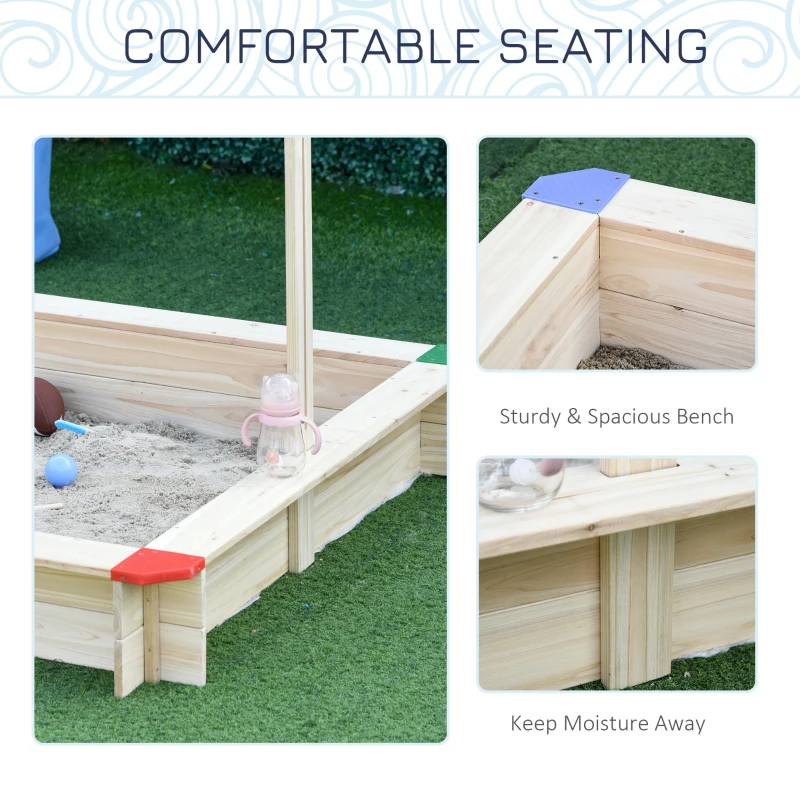 Outsunny Wooden Sandbox w/ Adjustable Canopy, Children Outdoor Playset Weather Resistant 47" L x 47" W x 47" H, Natural & Blue