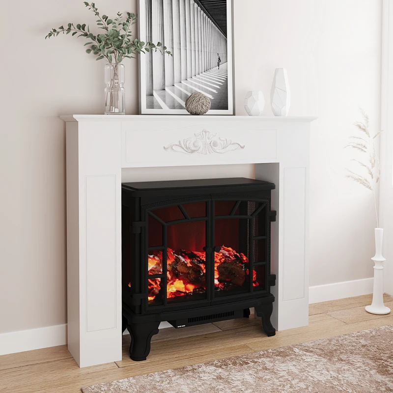 HOMCOM Freestanding Fireplace Surround, Modern Fireplace Mantel with Leg for Electric Fireplaces, 44.7" W x 40" H, White